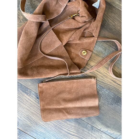 New HAUTE HIPPIE Style Cinched Suede Leather Tote in Cognac Brown - Picture 3 of 5